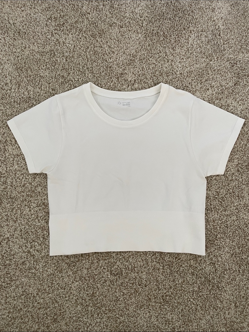 aerie Cropped White Workout Crewneck Tee